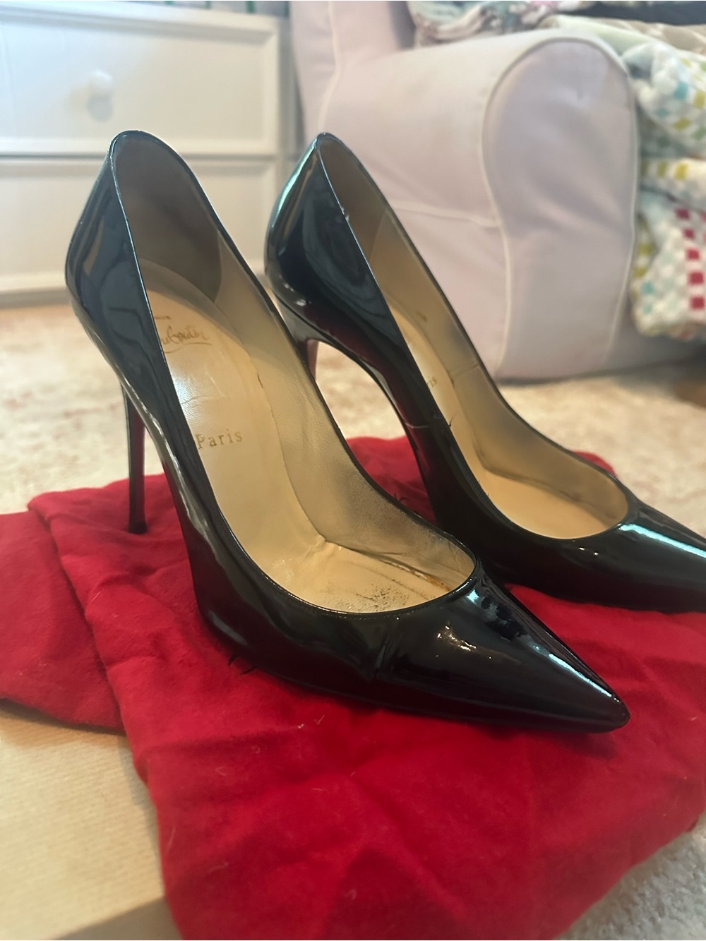 Christian Louboutin Black Patent Pointed Toe Stiletto Pumps